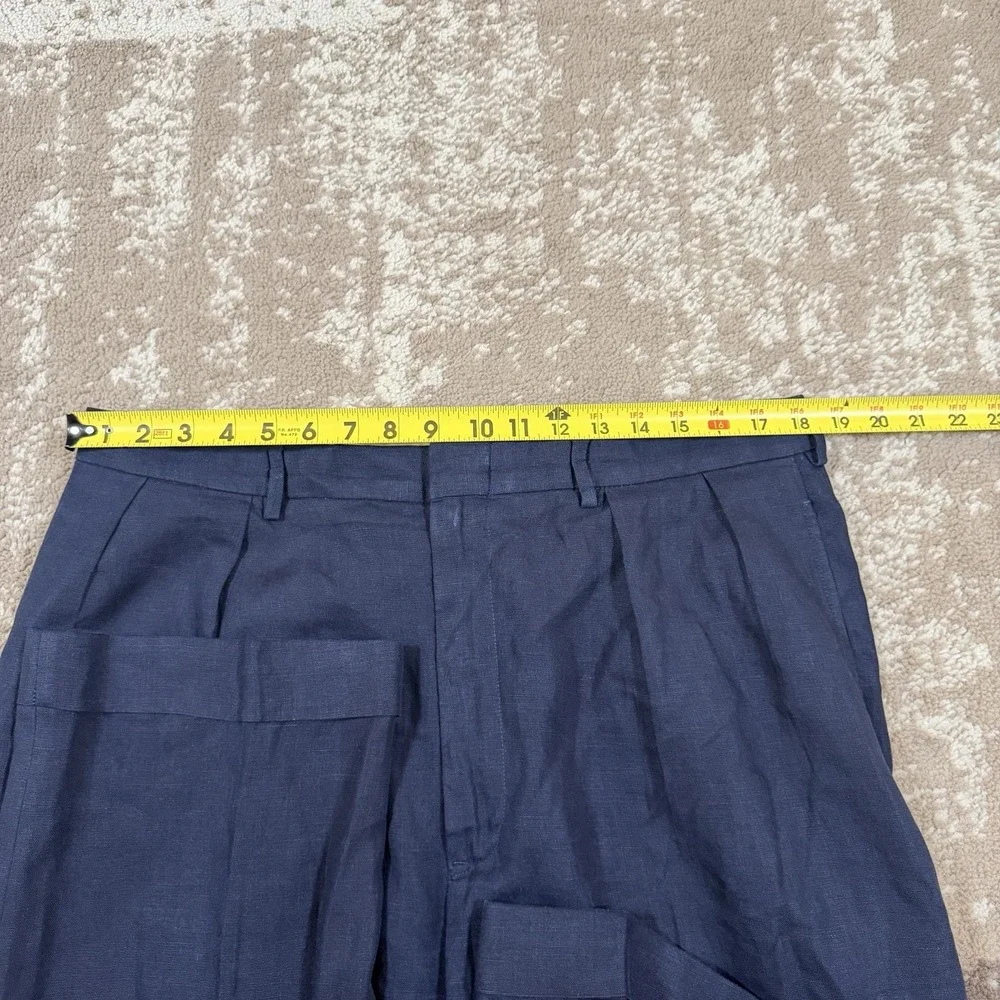 VTG Polo Ralph Lauren Pants Men's 36x30 Blue Pleated 100% Linen Dress Cuffed